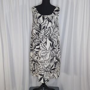 Tahari Linen Dress 3X Khaki Tropical Midi A Line Pockets Sleeveless Resort NWT